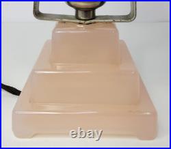 Vintage 1930s Houzex Pink Satin Frosted Glass Art Deco Style Boudoir Desk Lamp