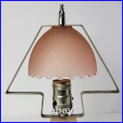 Vintage 1930s Houzex Pink Satin Frosted Glass Art Deco Style Boudoir Desk Lamp