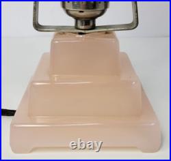 Vintage 1930s Houzex Pink Satin Frosted Glass Art Deco Style Boudoir Desk Lamp