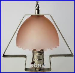 Vintage 1930s Houzex Pink Satin Frosted Glass Art Deco Style Boudoir Desk Lamp