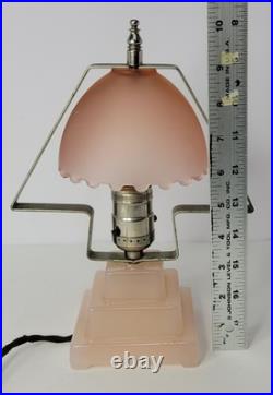 Vintage 1930s Houzex Pink Satin Frosted Glass Art Deco Style Boudoir Desk Lamp