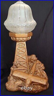 Vintage 1935 WILL ROGERS & WILEY POST Aviation PLANE CRASH Lamp CSM Chalkware