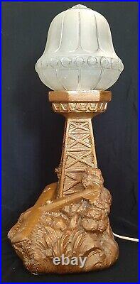 Vintage 1935 WILL ROGERS & WILEY POST Aviation PLANE CRASH Lamp CSM Chalkware