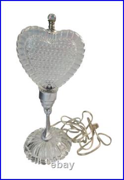 Vintage 1940s Art Deco Clear Depression Glass Heart Shaped Boudoir Lamp RARE