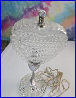 Vintage 1940s Art Deco Clear Depression Glass Heart Shaped Boudoir Lamp RARE