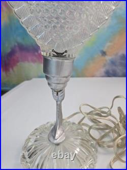 Vintage 1940s Art Deco Clear Depression Glass Heart Shaped Boudoir Lamp RARE