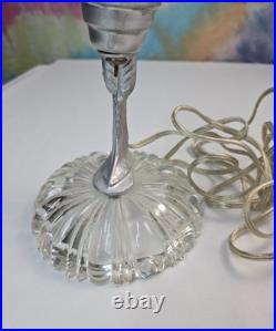 Vintage 1940s Art Deco Clear Depression Glass Heart Shaped Boudoir Lamp RARE