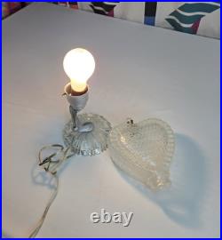 Vintage 1940s Art Deco Clear Depression Glass Heart Shaped Boudoir Lamp RARE