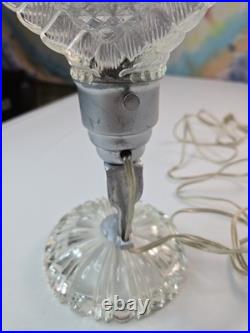 Vintage 1940s Art Deco Clear Depression Glass Heart Shaped Boudoir Lamp RARE Vintage 1940s Art Deco Clear Depression Glass Heart Shaped Boudoir Lamp RARE