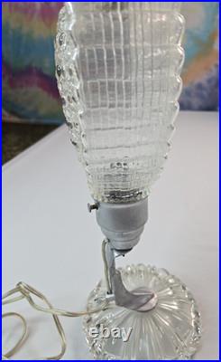 Vintage 1940s Art Deco Clear Depression Glass Heart Shaped Boudoir Lamp RARE