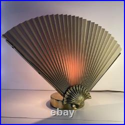 Vintage 1980s Art Deco Fan Lamp Brass Shell Pleated Hollywood Regency