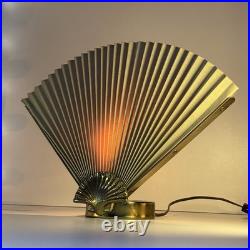 Vintage 1980s Art Deco Fan Lamp Brass Shell Pleated Hollywood Regency