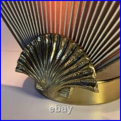Vintage 1980s Art Deco Fan Lamp Brass Shell Pleated Hollywood Regency