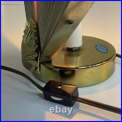 Vintage 1980s Art Deco Fan Lamp Brass Shell Pleated Hollywood Regency