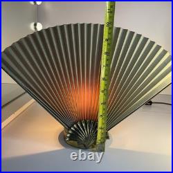 Vintage 1980s Art Deco Fan Lamp Brass Shell Pleated Hollywood Regency