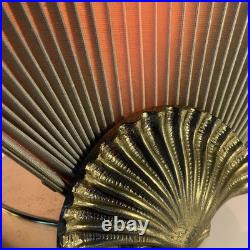 Vintage 1980s Art Deco Fan Lamp Brass Shell Pleated Hollywood Regency