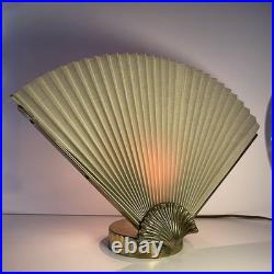 Vintage 1980s Art Deco Fan Lamp Brass Shell Pleated Hollywood Regency
