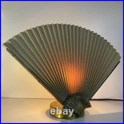 Vintage 1980s Art Deco Fan Lamp Brass Shell Pleated Hollywood Regency