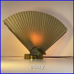 Vintage 1980s Art Deco Fan Lamp Brass Shell Pleated Hollywood Regency