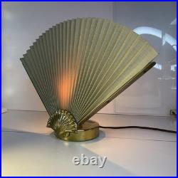 Vintage 1980s Art Deco Fan Lamp Brass Shell Pleated Hollywood Regency