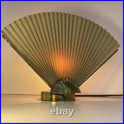 Vintage 1980s Art Deco Fan Lamp Brass Shell Pleated Hollywood Regency
