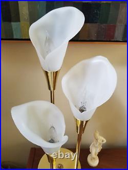 Vintage 1980s White Gold Calla Lily 3 Light Table Lamp