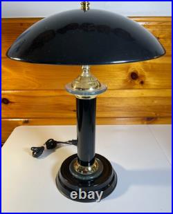 Vintage 1990s Black & Brass Touch Desk Lamp Light 3-Way Dimmer Art Deco Revival