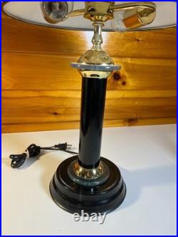 Vintage 1990s Black & Brass Touch Desk Lamp Light 3-Way Dimmer Art Deco Revival