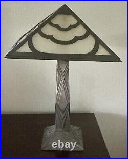 Vintage 22 Art Deco Style Pewter Finished Metal Table Lamp Bloomingdale's