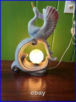 Vintage 60s Mid Century Iridescent Swan BIRD TV Lamp table GLOBE Light ART DECO