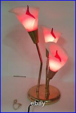 Vintage 70s 80s Art Deco Style Post Modern Calla Lily Pink Floral 3 Bloom Lamp
