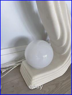 Vintage 80s New Wave Regency Ceramic Lamp Art Deco Glass Globe Modernist A Pair