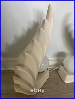 Vintage 80s New Wave Regency Ceramic Lamp Art Deco Glass Globe Modernist A Pair