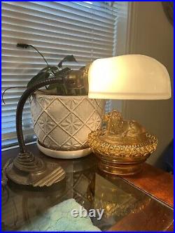 Vintage ART DECO INDUSTIRAL Gooseneck EAGLE Desk Lamp Milk Glass Shade WORKS