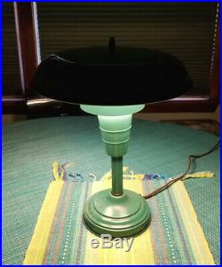 Vintage ART DECO Metal Industrial Desk Table Lamp Saucer Shade Machine Age