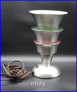 Vintage Aluminum Art Deco Atomic 3-Tier Table Lamp Torchiere Mid Century 10
