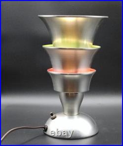 Vintage Aluminum Art Deco Atomic 3-Tier Table Lamp Torchiere Mid Century 10