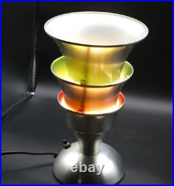 Vintage Aluminum Art Deco Atomic 3-Tier Table Lamp Torchiere Mid Century 10