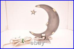 Vintage Aluminum Art Deco Moon & Stars Figural Table Lamp Celestial 8 tall