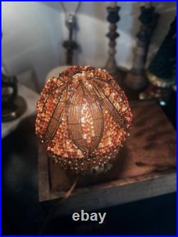 Vintage Amber Beaded Boudoir Lamp. Art Deco Brass Base. Handmade Bead Shade
