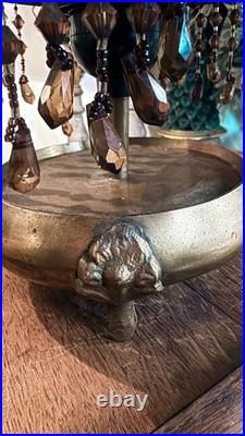 Vintage Amber Beaded Boudoir Lamp. Art Deco Brass Base. Handmade Bead Shade