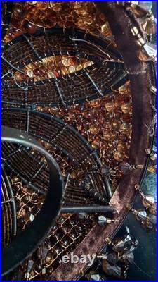 Vintage Amber Beaded Boudoir Lamp. Art Deco Brass Base. Handmade Bead Shade