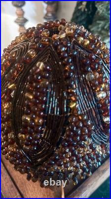 Vintage Amber Beaded Boudoir Lamp. Art Deco Brass Base. Handmade Bead Shade
