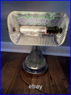 Vintage Anna Hutte Bleikristall Floral Glass Banker's Style Desk Lamp RARE 12