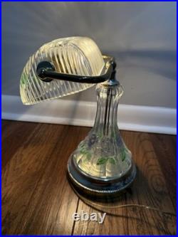 Vintage Anna Hutte Bleikristall Floral Glass Banker's Style Desk Lamp RARE 12