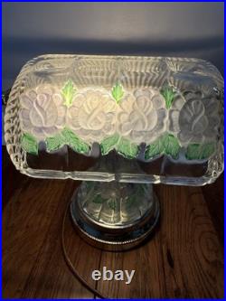 Vintage Anna Hutte Bleikristall Floral Glass Banker's Style Desk Lamp RARE 12