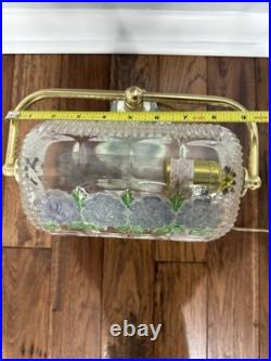 Vintage Anna Hutte Bleikristall Floral Glass Banker's Style Desk Lamp RARE 12
