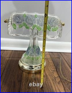 Vintage Anna Hutte Bleikristall Floral Glass Banker's Style Desk Lamp RARE 12