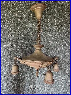 Vintage Antique 1930s Ceiling Light Fixture Pendant Chandelier Art Deco Brass