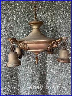 Vintage Antique 1930s Ceiling Light Fixture Pendant Chandelier Art Deco Brass